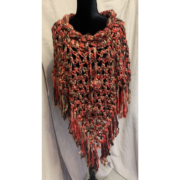 Lpogee Worldover Poncho Womens Small Multicolor Open Chunky Knit Festival Poncho - Picture 4 of 11